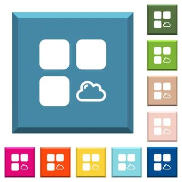 Cloud component white icons on edged square buttons Illustrazione stock
