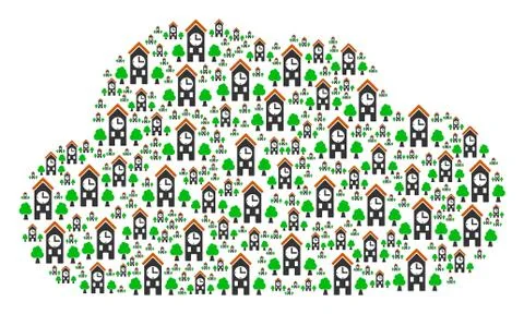 Cloud Composition of Clock Tower Icons Stock Illustration