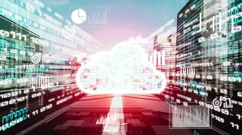 Cloud computer and online data storage with tacit intelligent sharing software 库存照片