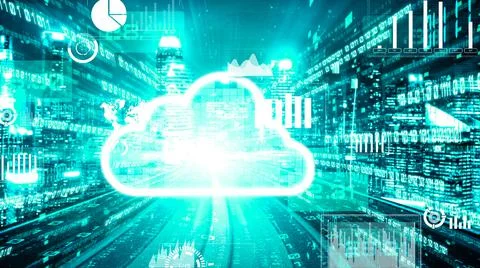 Cloud computer and online data storage with tacit intelligent sharing software 库存照片