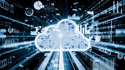 Cloud computer and online data storage with tacit intelligent sharing software 库存照片