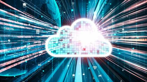 Cloud computer and online data storage with tacit intelligent sharing software 库存照片