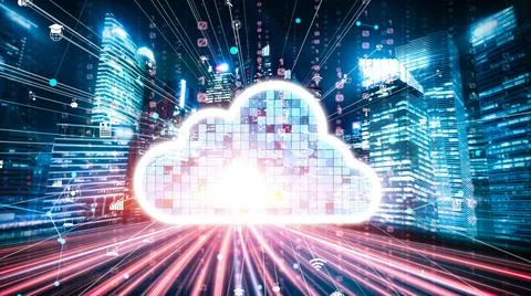 Cloud computer and online data storage with tacit intelligent sharing software Stock Photos