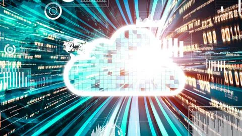 Cloud computer and online data storage with tacit intelligent sharing software 库存照片