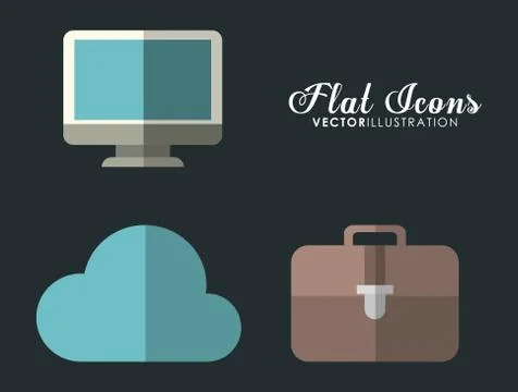 Cloud, computer and suitcase icon. Office Instrument design. Vec Illustrazione stock
