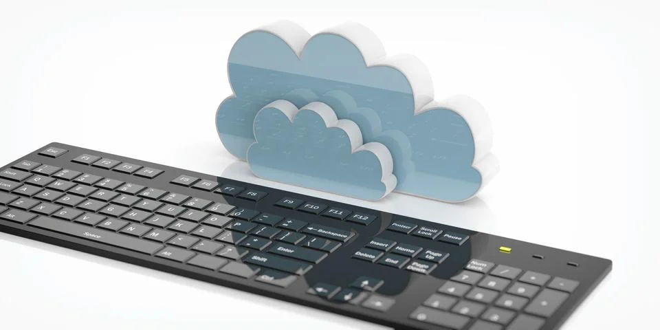 Cloud Computer black keyboard white background 스톡 일러스트