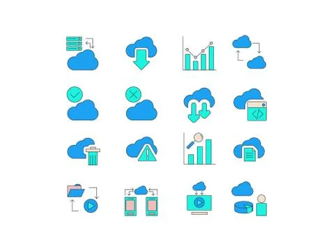 Cloud Computer colorful Icon Set with Cloud management, storage, fixing and Illustrazione stock