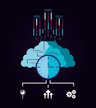 Cloud computer with data center icons Stock Illustration