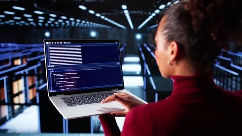 Cloud Computer Engineer Coding In Server Room In Data Center Stock Footage 318330597