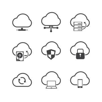 Cloud Computer icons set. Illustrazione stock