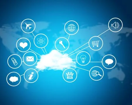 Cloud with computer icons. Technology concept Stock Illustration