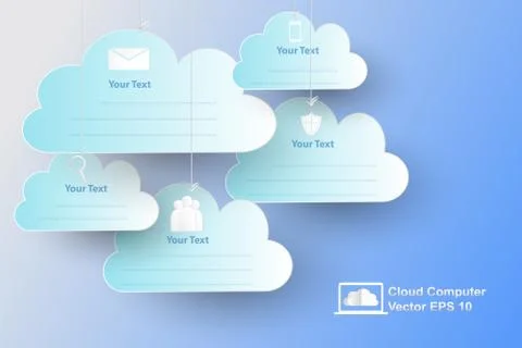 Cloud computer with paper art style Illustrazione stock