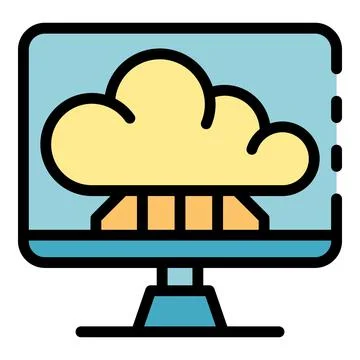 Cloud on computer screen icon color outline vector Stock Illustration
