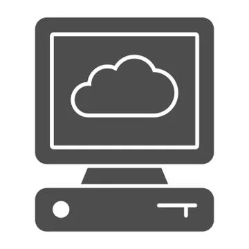 Cloud on computer screen solid icon, smart home concept, Cloud computing Illustrazione stock