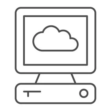 Cloud on computer screen thin line icon, smart home concept, Cloud computing Stock Illustration