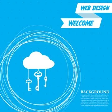 Cloud computer storage with lock icon on a blue background with abstract circ 스톡 일러스트