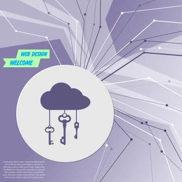 Cloud computer storage with lock icon on purple abstract modern background. T Stock Illustration