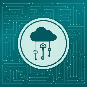 Cloud computer storage with lock icon on a green background, with arrows in d Illustrazione stock