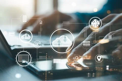 Cloud Computer technology and storage online for computer business network id Stock Photos