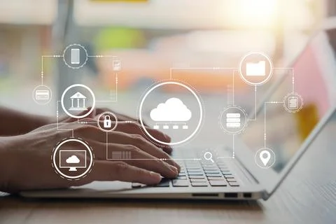 Cloud Computer technology and storage online for computer business network .. Stock Photos