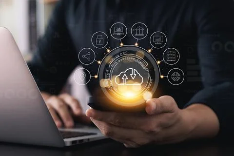Cloud Computer technology and storage online for computer business network .. Stock Photos