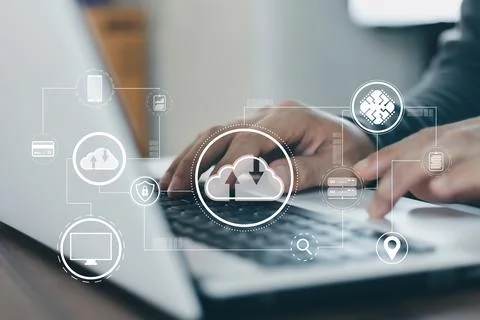 Cloud Computer technology and storage online for computer business network id 库存照片
