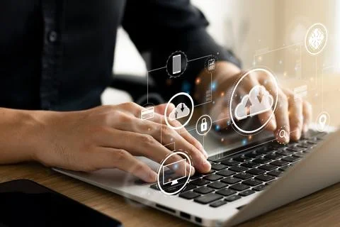 Cloud Computer technology and storage online for computer business network .. Stock Photos