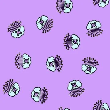 Cloud computin quantum technology vector seamless pattern Illustrazione stock