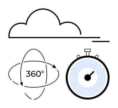 Cloud Computing with 360-degree View and Stopwatch Timing for Performance M.. Stock Illustration