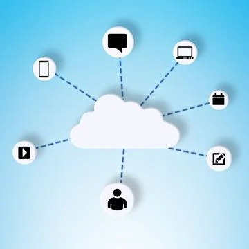 Cloud computing, abstract and graphic in studio for connection isolated on a Stock Illustration