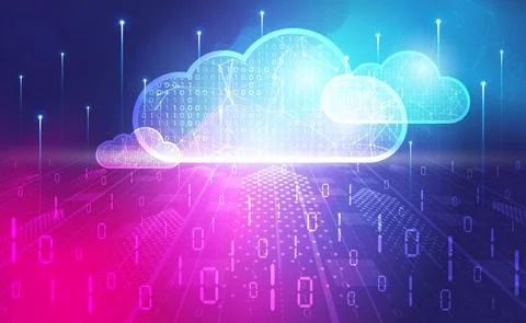 Cloud computing abstract background concept, Digital technology banner pink blue Stock Illustration