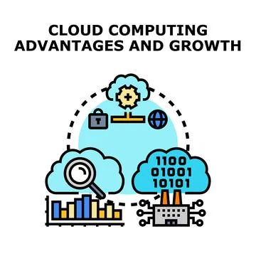 Cloud computing advantages, growth and data management Illustrazione stock
