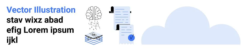 Cloud Computing, AI, and Document Management Concepts with Text Elements 스톡 일러스트
