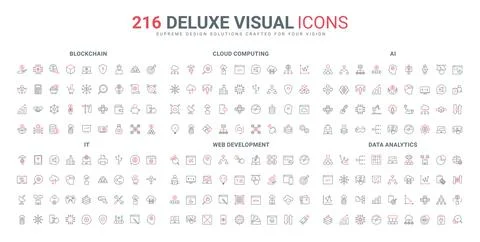 Cloud computing, AI automation, web design and testing, data analysis line icon Stock Illustration