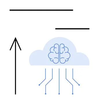 Cloud Computing with AI Integration Brain Inside Cloud and Circuit Lines wi.. Stock Illustration