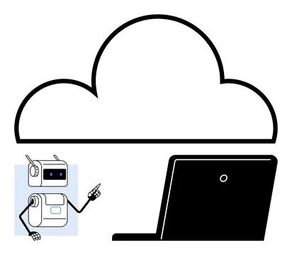 Cloud Computing with AI Robot and Laptop Representing Modern Technology and.. Stock Illustration