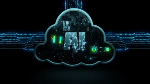 Cloud Computing with AI Symbol and Data Transfer in 3D Animation Stock Footage 298452703