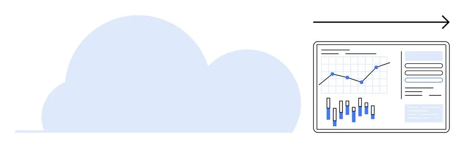 Cloud Computing Analytics with Data Charts Moving Towards Digital Transform.. Stock Illustration