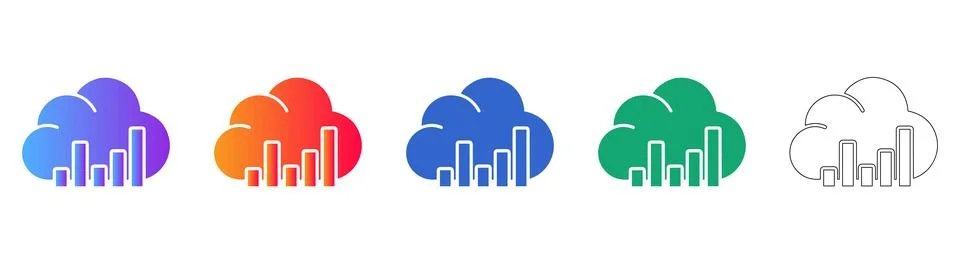 Cloud Computing Analytics Icon Set Stockillustratie