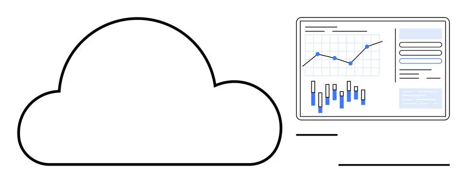 Cloud Computing Analytics with Progress Charts and Data Trends Illustrazione stock