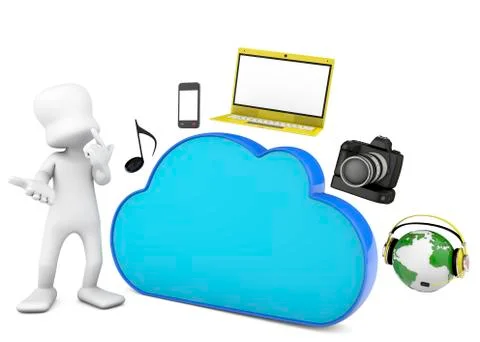 Cloud computing and 3d character Stock Illustration