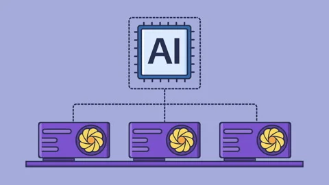 Cloud computing and Ai data center processing 2d Animation with Alpha Matte Stock Footage 347366049