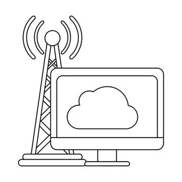 Cloud computing and antenna signal black and white 스톡 일러스트