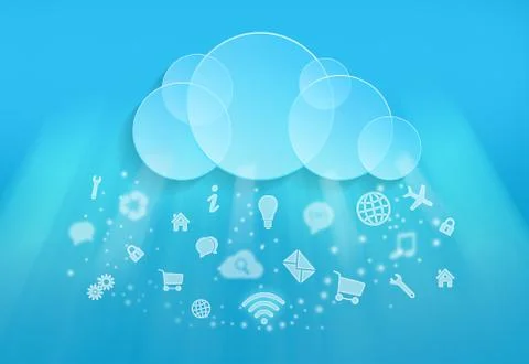 Cloud computing and application icons falling down Stock Illustration