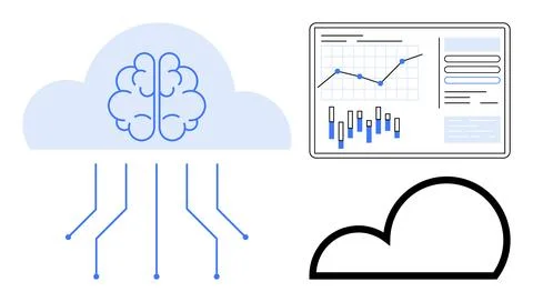 Cloud Computing and Artificial Intelligence Integration with Data Analytics.. Stock Illustration