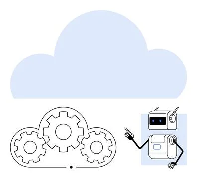 Cloud Computing and Automation Concept with Robot and Gears Illustration