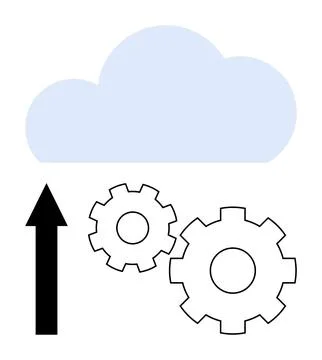 Cloud computing and automation with gears and upward arrow for technology d.. Stock Illustration