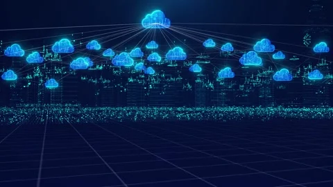 Cloud computing and big data holographic smart city network Stock Footage 221552074