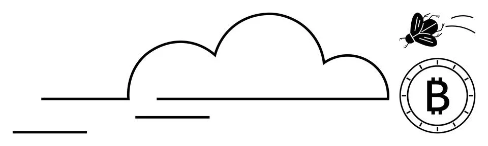 Cloud computing and bitcoin technology represented by minimalistic cloud an.. イラスト素材