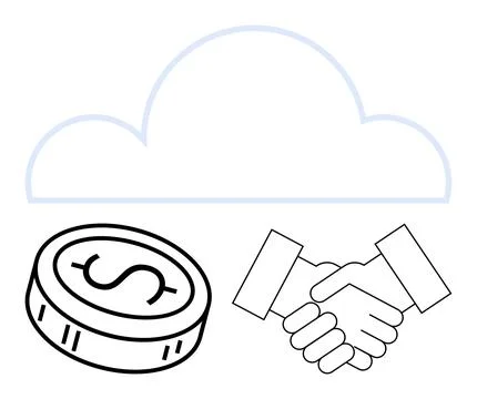 Cloud Computing and Business Deal with Dollar Coin and Handshake Elements Stock Illustration